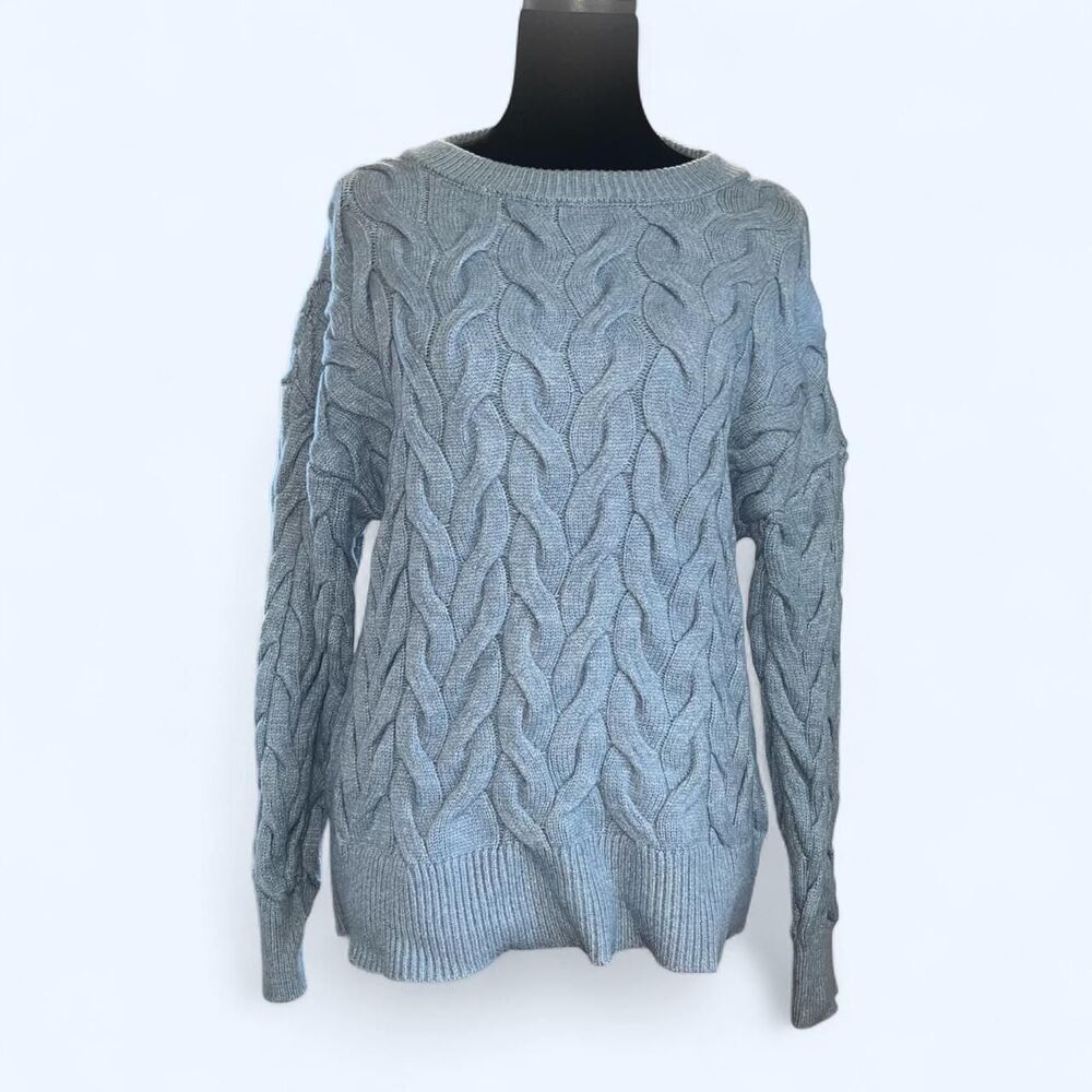 Philosophy Women's Dusty Blue Cable Knit Sweater SZ M